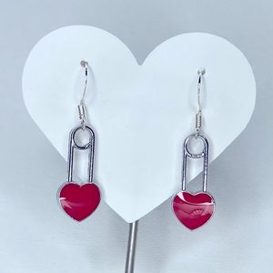 Hearts Safety Pin Style Drop Earrings